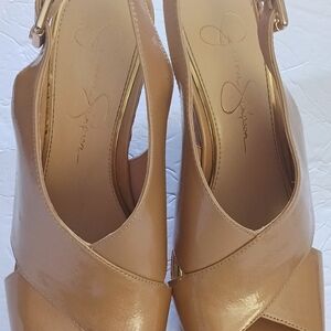 Jessica Simpson Tan Peep-Toe Heels